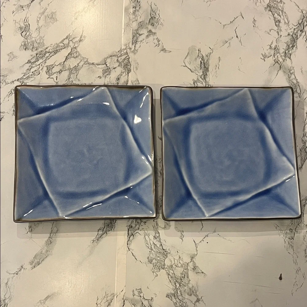 Pier One Set of Two Blue Crackle Square Sushi Plates